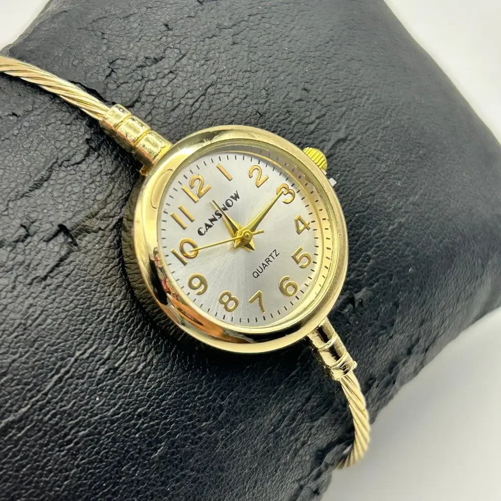 Cansnow Gold-tone Thin-twisted Cable Bracelet Watch Working New Battery